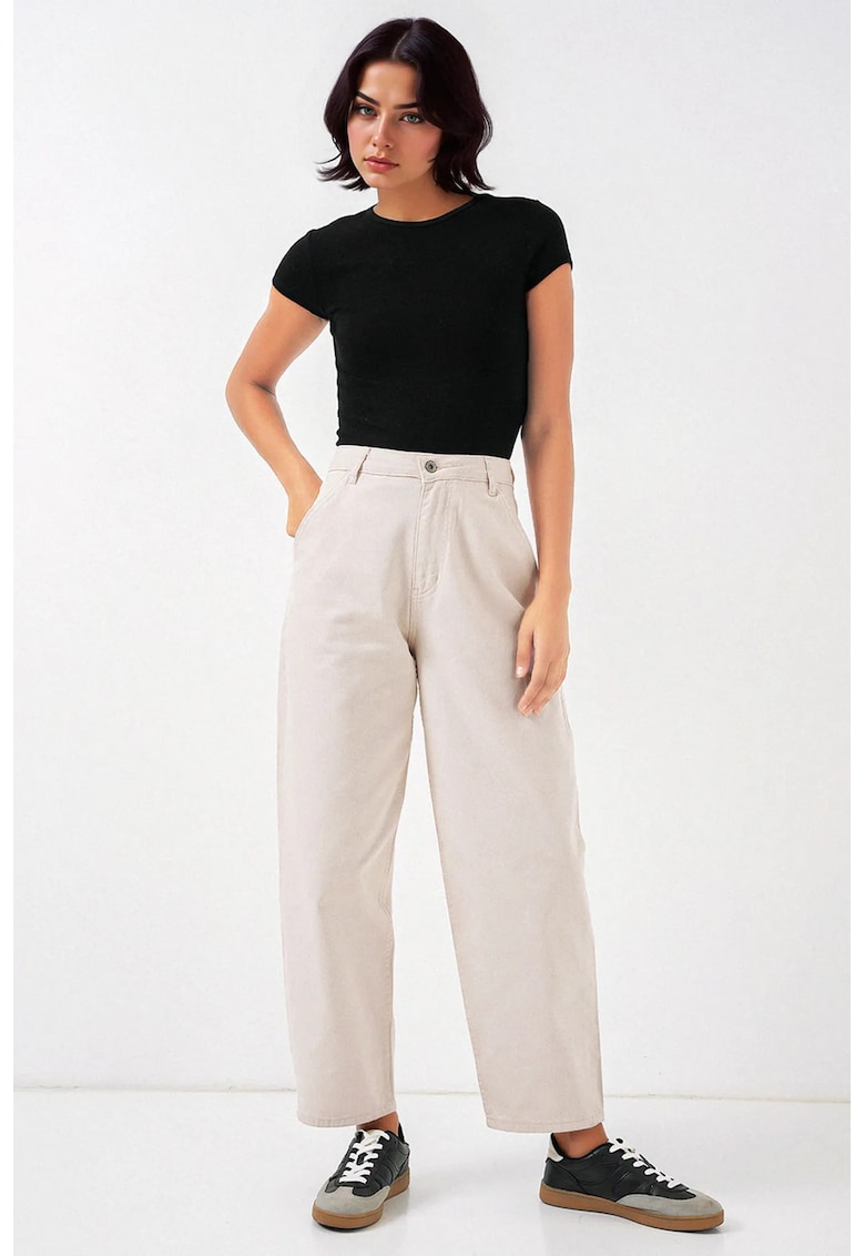 Blugi dama HiCCUP - talie inalta - croiala lejera - ecru - denim