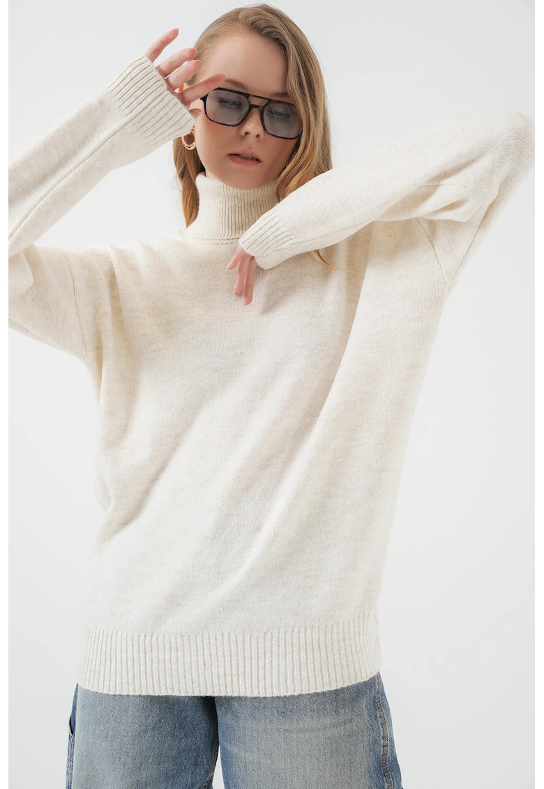 Pulover dama -  supradimensionat - ecru - tricot -