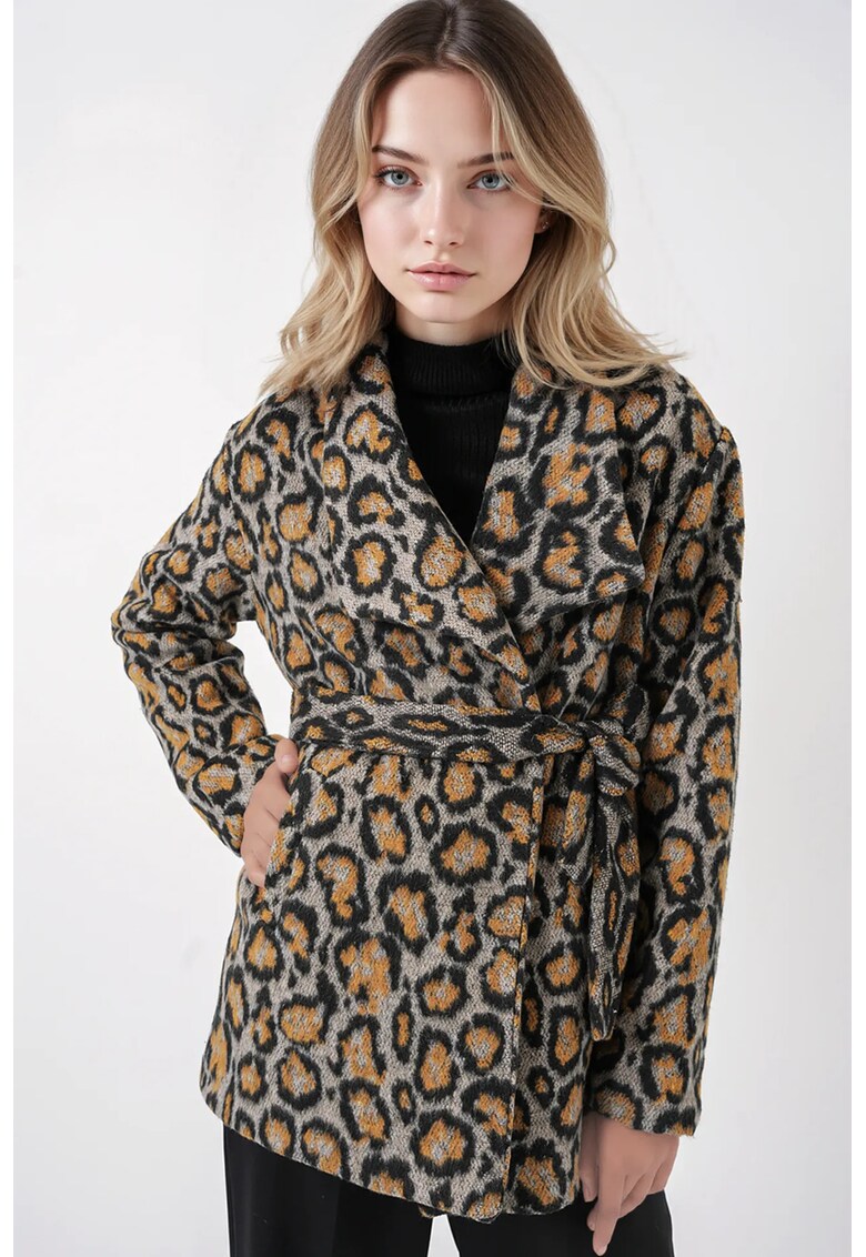 Palton dama - HiCCUP - Supradimensionat - Model leopard - Negru - Poliester/Bumbac