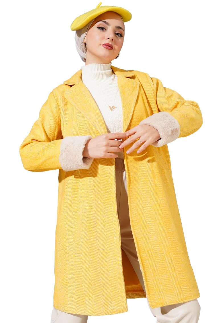 Palton pentru dama - HiCCUP - Galben - Lana/Acril