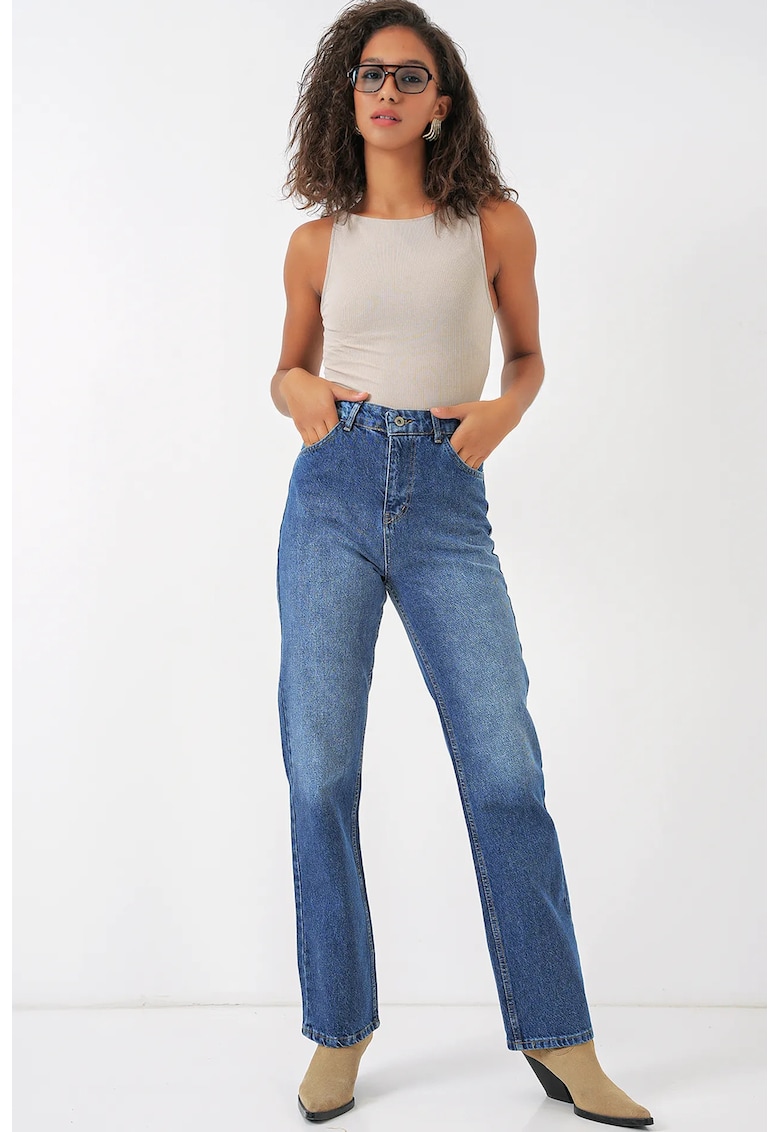 Blugi dama HiCCUP - croiala dreapta - albastru - amestec de in