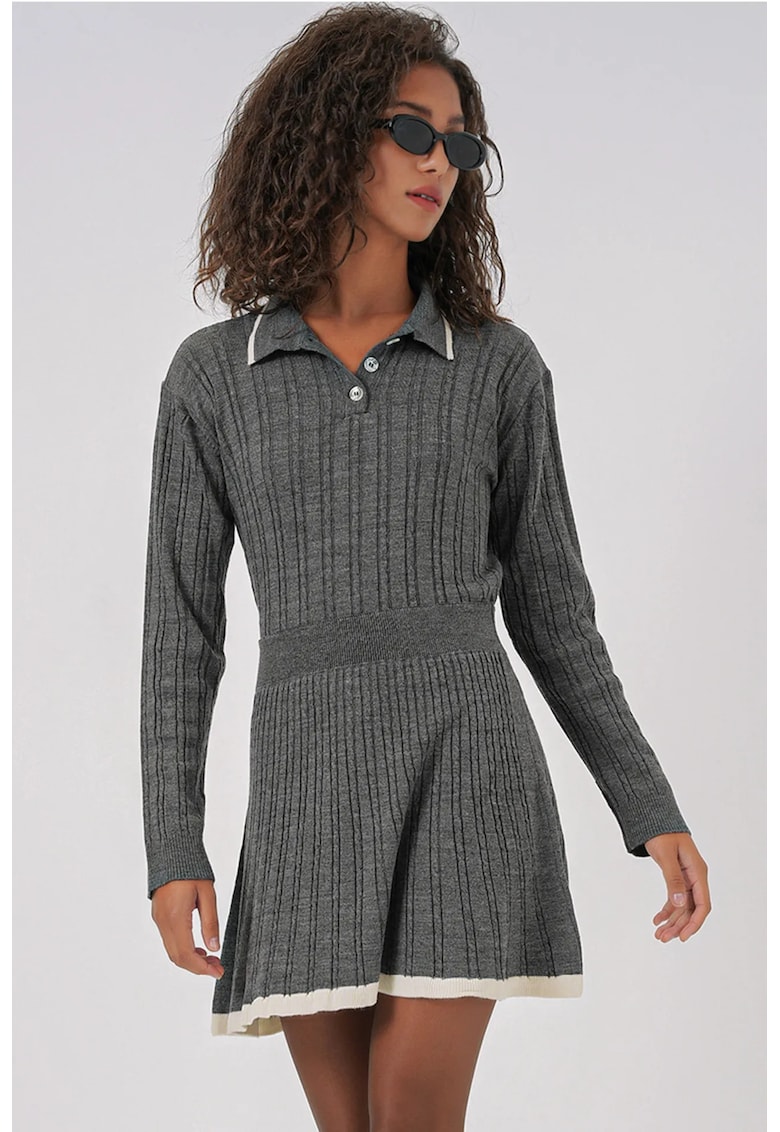 Set coordonat tricotat  guler polo - gri carbune - material acrilic -