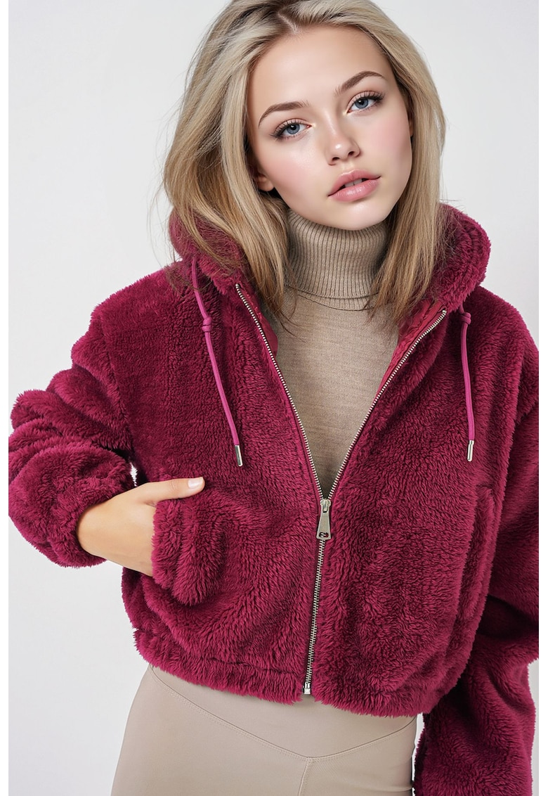 Hanorac scurt cu gluga -  imprimeu leopard