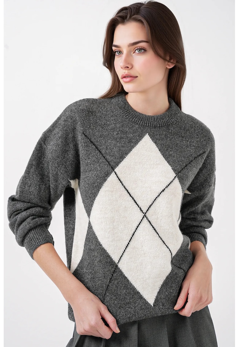 Big Dart Pulover dama - BigDart - geometric supradimensionat - tricot - Gri carbune -