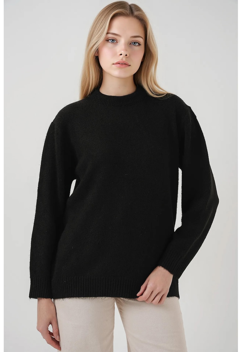 Pulover dama -  geometric supradimensionat - negru - tricot -