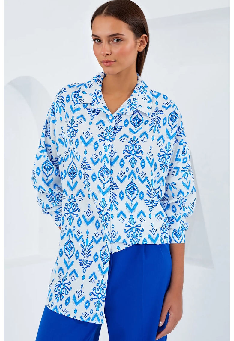 Camasa supradimensionata HiCCUP din satin - cu inchidere cu nasturi - din poliester