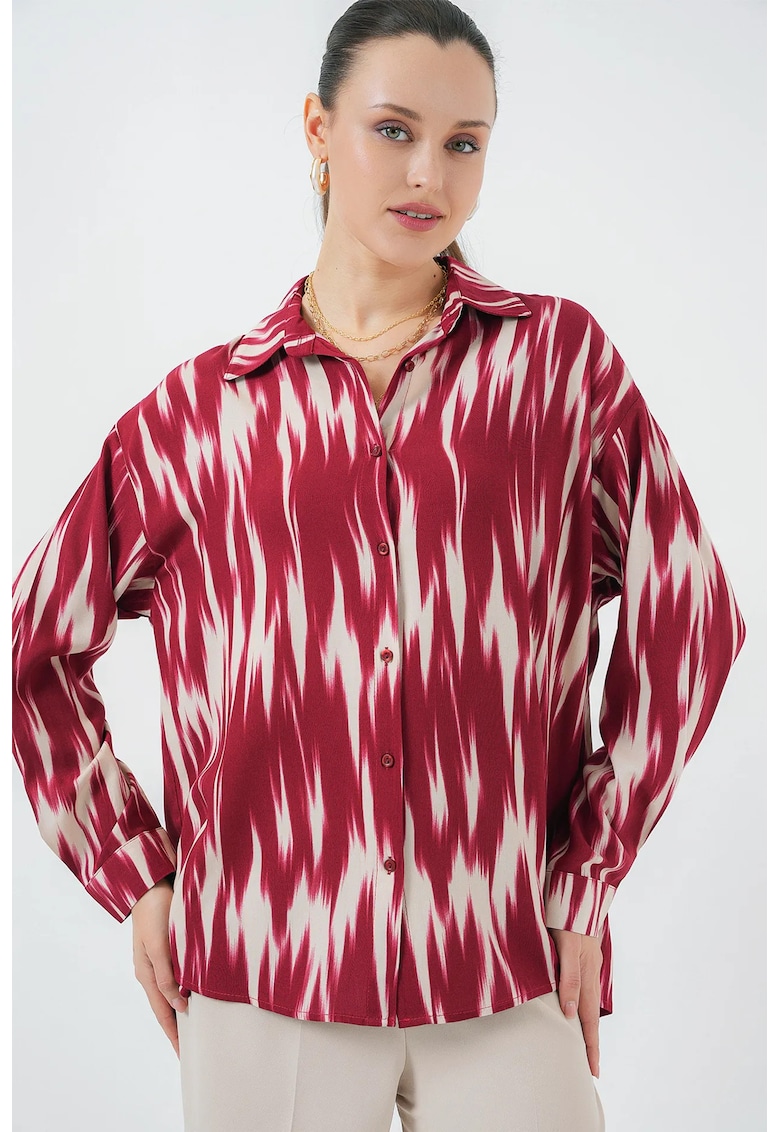 Camasa supradimensionata HiCCUP - cu model - rosie - din viscoza