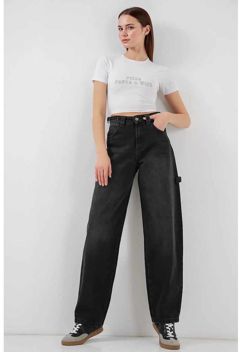 Blugi dama HiCCUP - talie inalta - croiala lejera - negri - denim