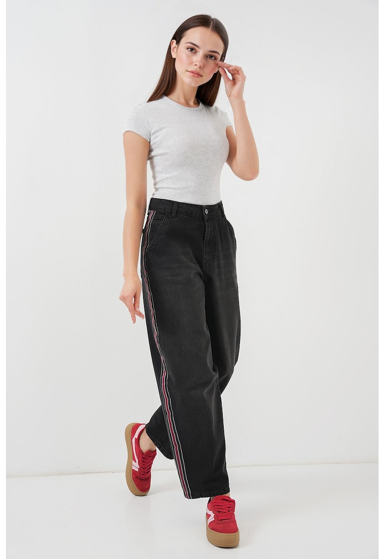 Blugi dama - HiCCUP - largi cu talie inalta - croiala moderna - Negru - Denim