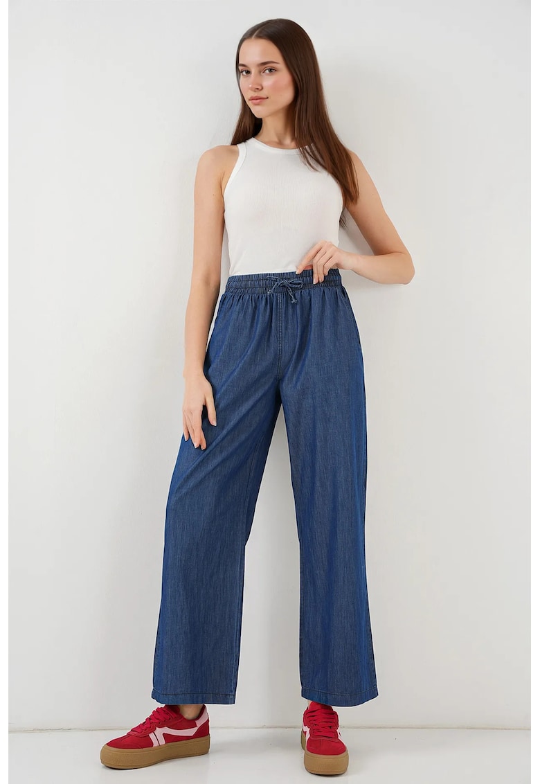 Blugi dama HiCCUP - croiala larga - inchidere cu snur - bleumarin - denim