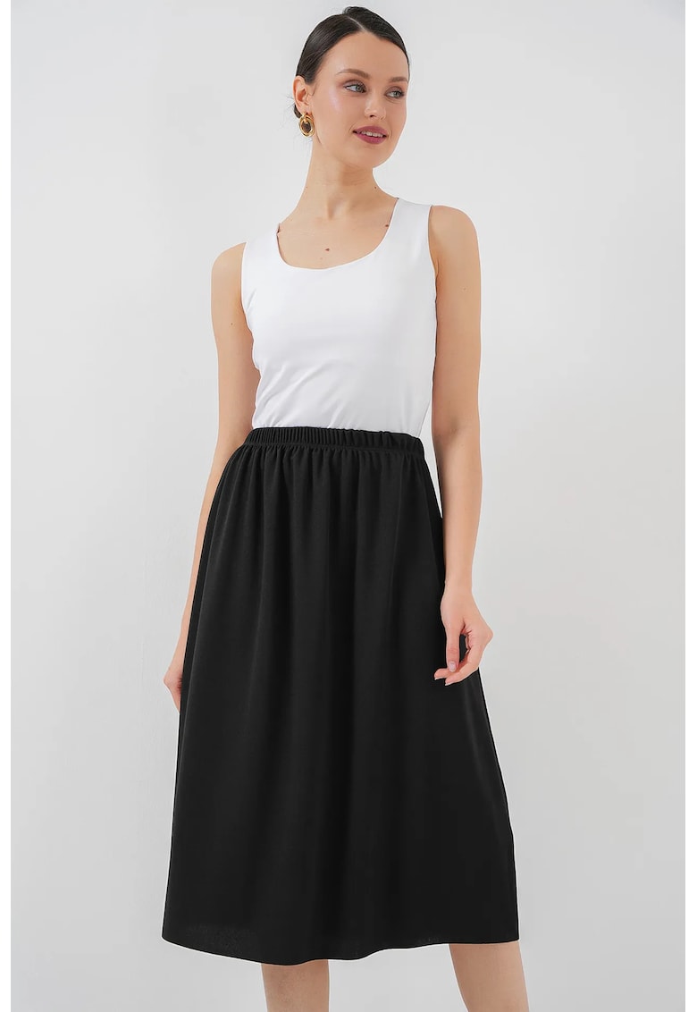 Fusta midi - HiCCUP - tricotata - talie elastica - neagra - textil