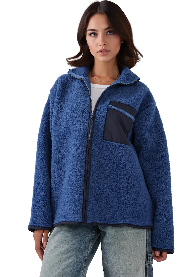 Geaca dama - Blana artificiala - Albastru royal -