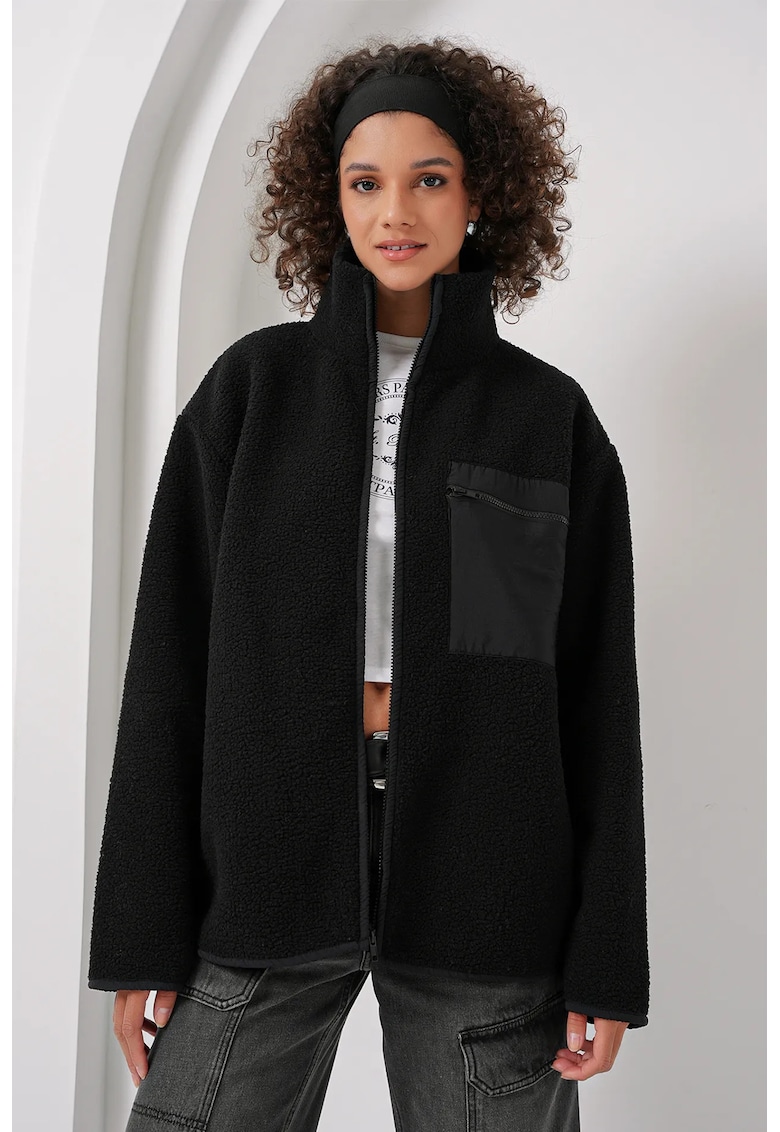 Palton dama HiCCUP - supradimensionat - blana artificiala - negru - textilwqfwqd - Negru