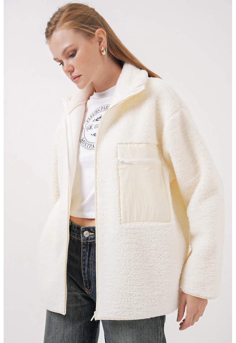 Palton dama palton supradimensionat - detalii de buzunar - bej natural - textil