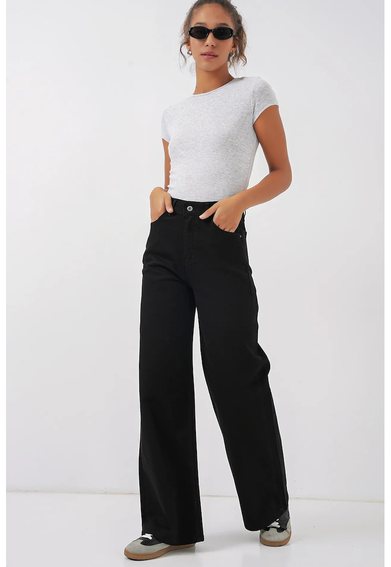 Blugi dama HiCCUP - denim - talie inalta - croiala lejera - negru