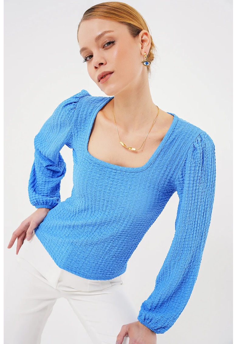 Bluza dama - decolteu patrat - poliester/lycra - albastru