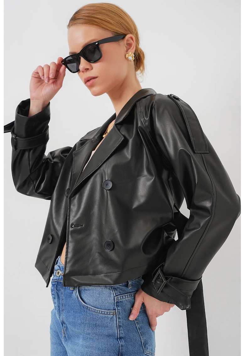 Jacheta scurta dama HiCCUP - piele ecologica - negru