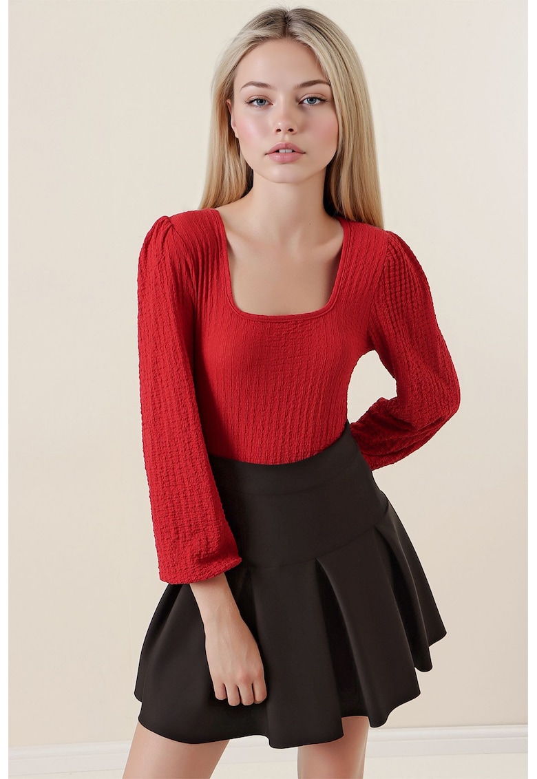 Bluza dama - decolteu patrat - poliester/lycra - rosu