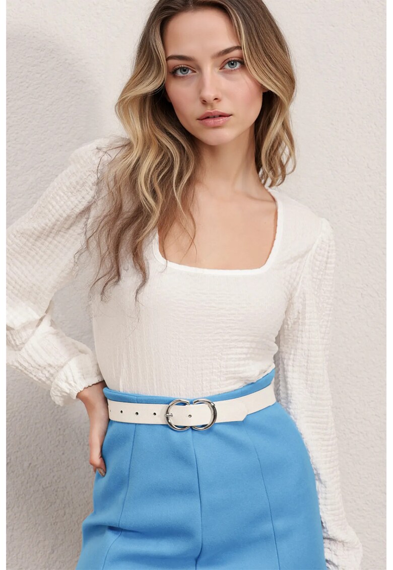 Bluza dama - HiCCUP - decolteu patrat - poliester/lycra - alb