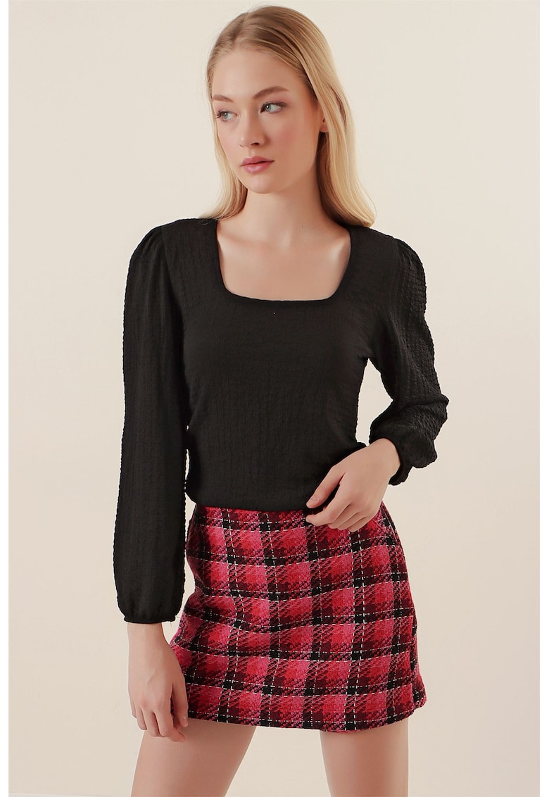 Bluza dama - decolteu patrat - poliester/lycra - negru