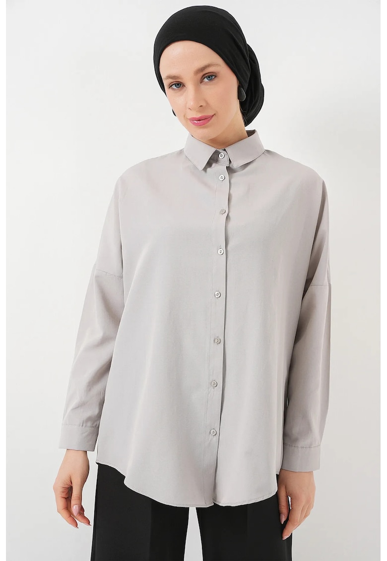 Camasa  poplin - croiala lejera - gri deschis - poliester