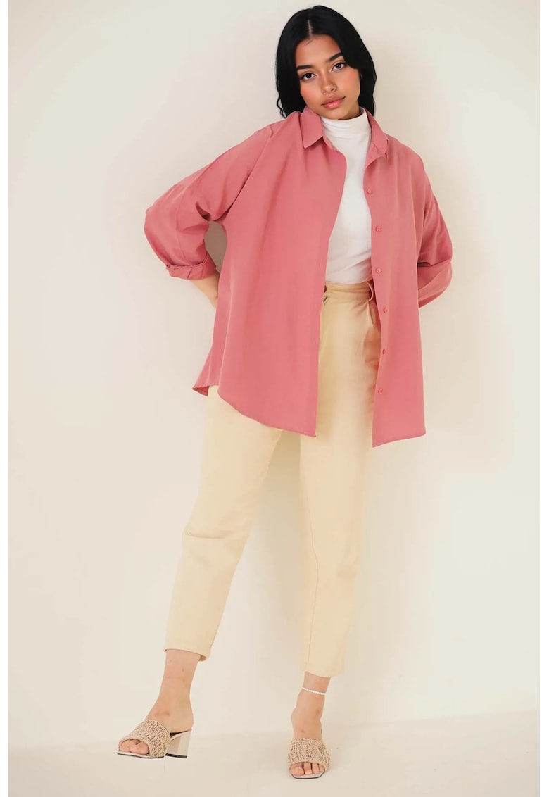 Camasa  din poplin - croiala lejera - roz - bumbac si poliester -