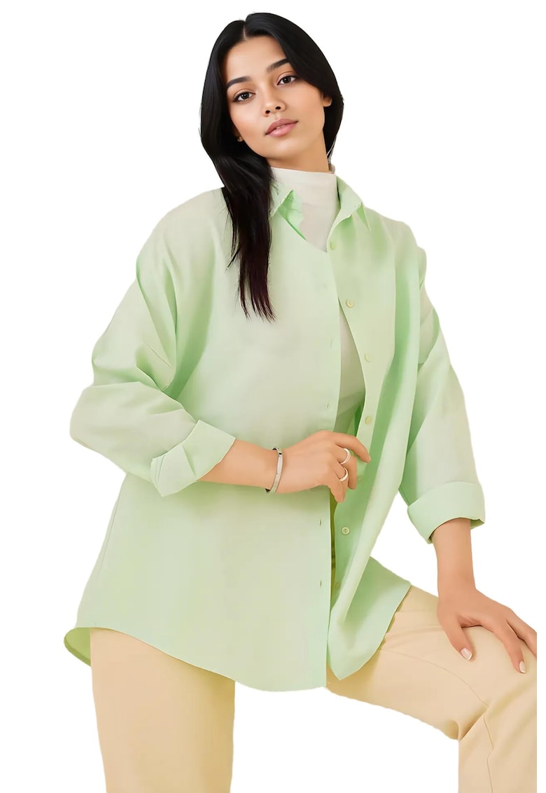 Camasa  din poplin - croiala lejera - verde padure - bumbac/ poliester