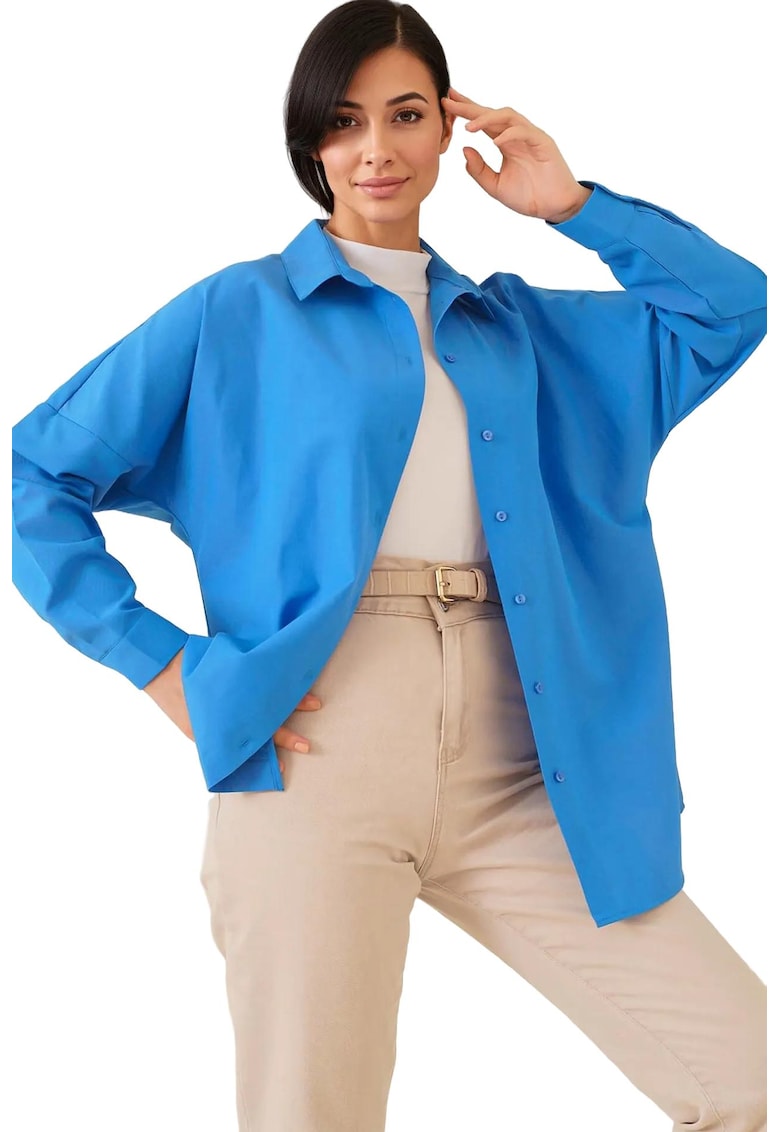 Camasa  din poplin - croiala lejera - albastru cobalt - bumbac/ poliester