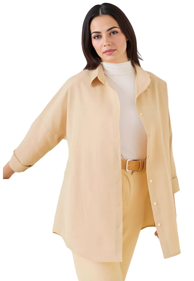 Camasa dama poplin - croiala lejera - crem - bumbac si poliester Camasa dama poplin - croiala lejera - crem - bumbac si poliester