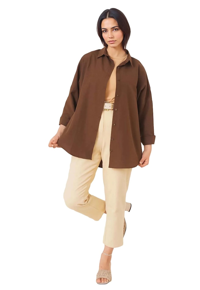 Camasa dama poplin - croiala lejera - maro - bumbac si poliester Camasa dama poplin - croiala lejera - maro - bumbac si poliester