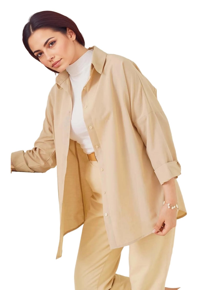 Camasa  din poplin - croiala lejera - crem - bumbac si poliester