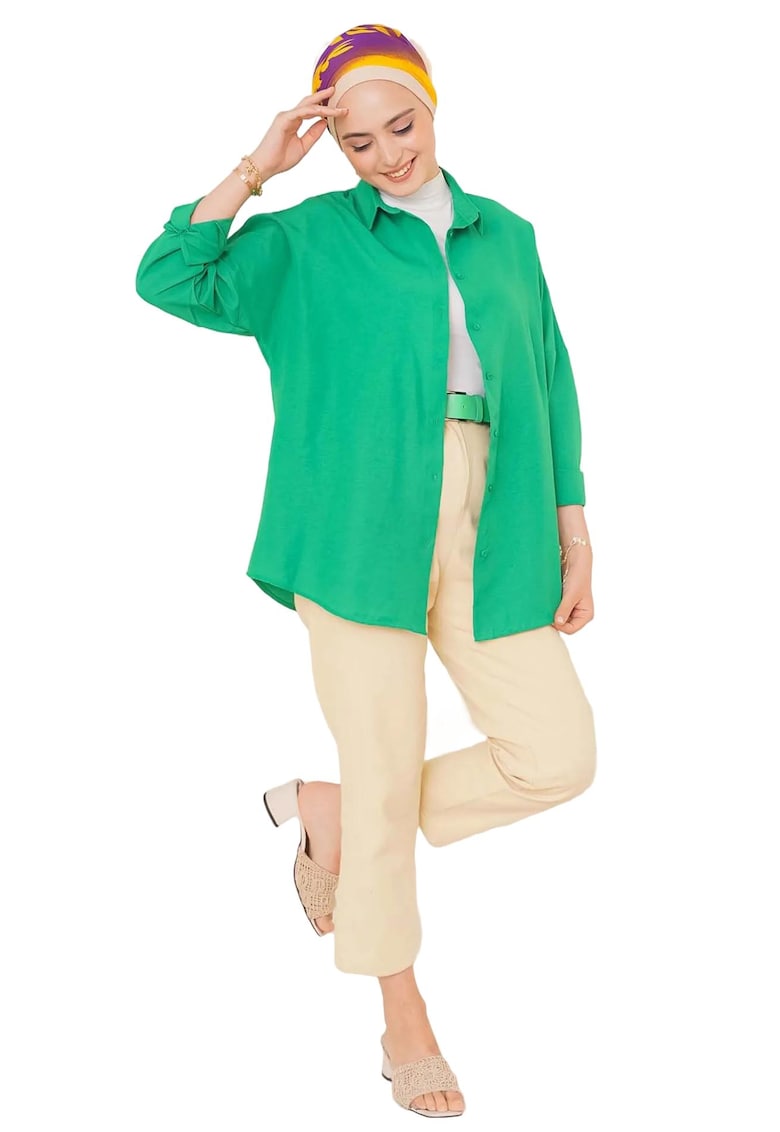 Camasa  poplin - croiala lejera - verde - bumbac si poliester