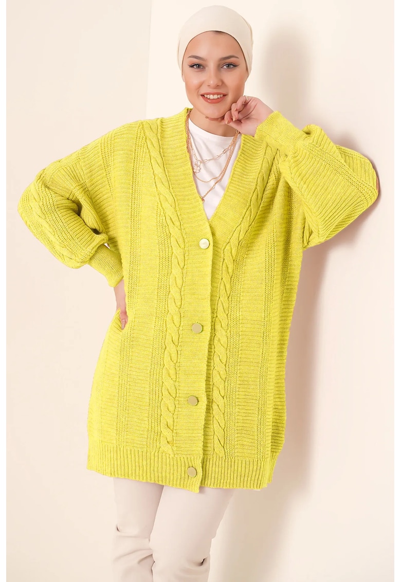 Pulover dama -  cardigan texturat Seersucker - decolteu in V - tricot