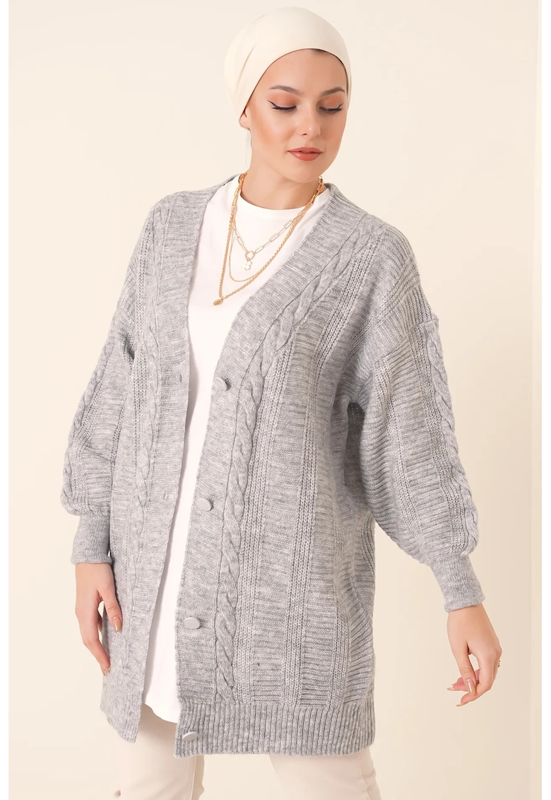 Big Dart Cardigan - BigDart - texturat - decolteu in V - tricot - Gri -