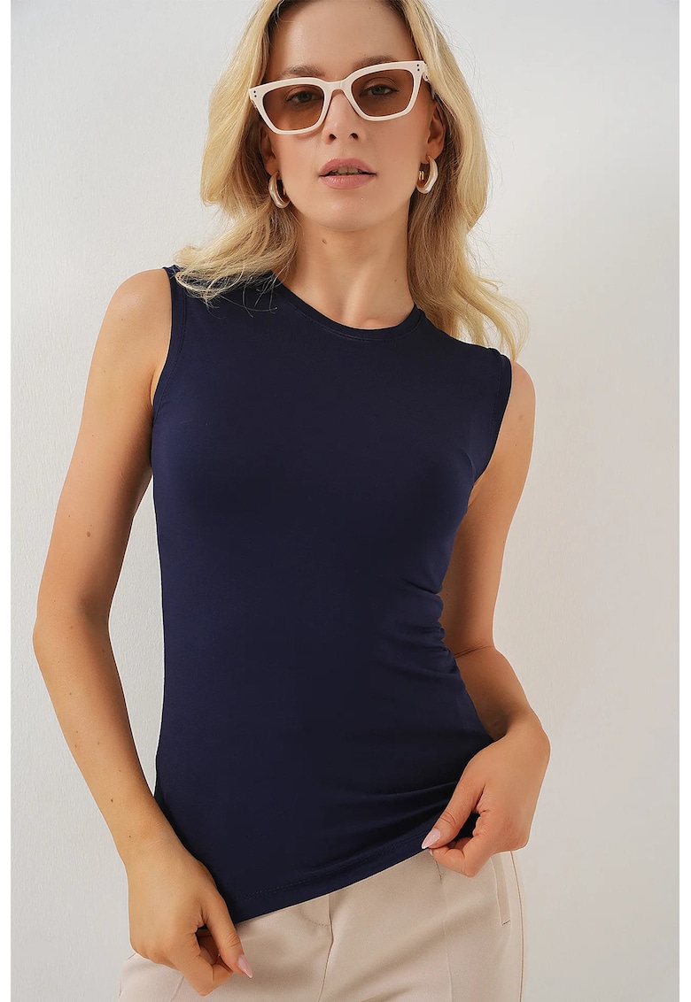 Maiou dama - decolteu rotund - viscoza/lycra - bleumarin Maiou dama - decolteu rotund - viscoza/lycra - bleumarin