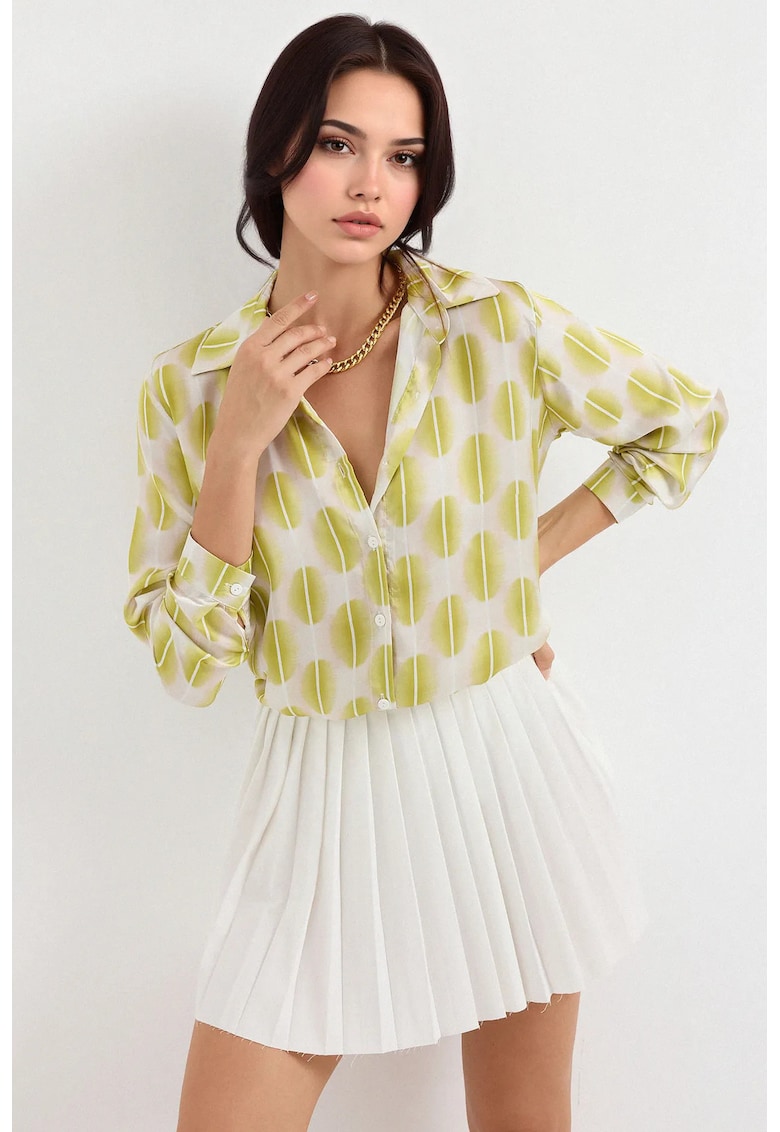 Camasa dama HiCCUP - textil - galben - maneca lunga - inchidere cu nasturi