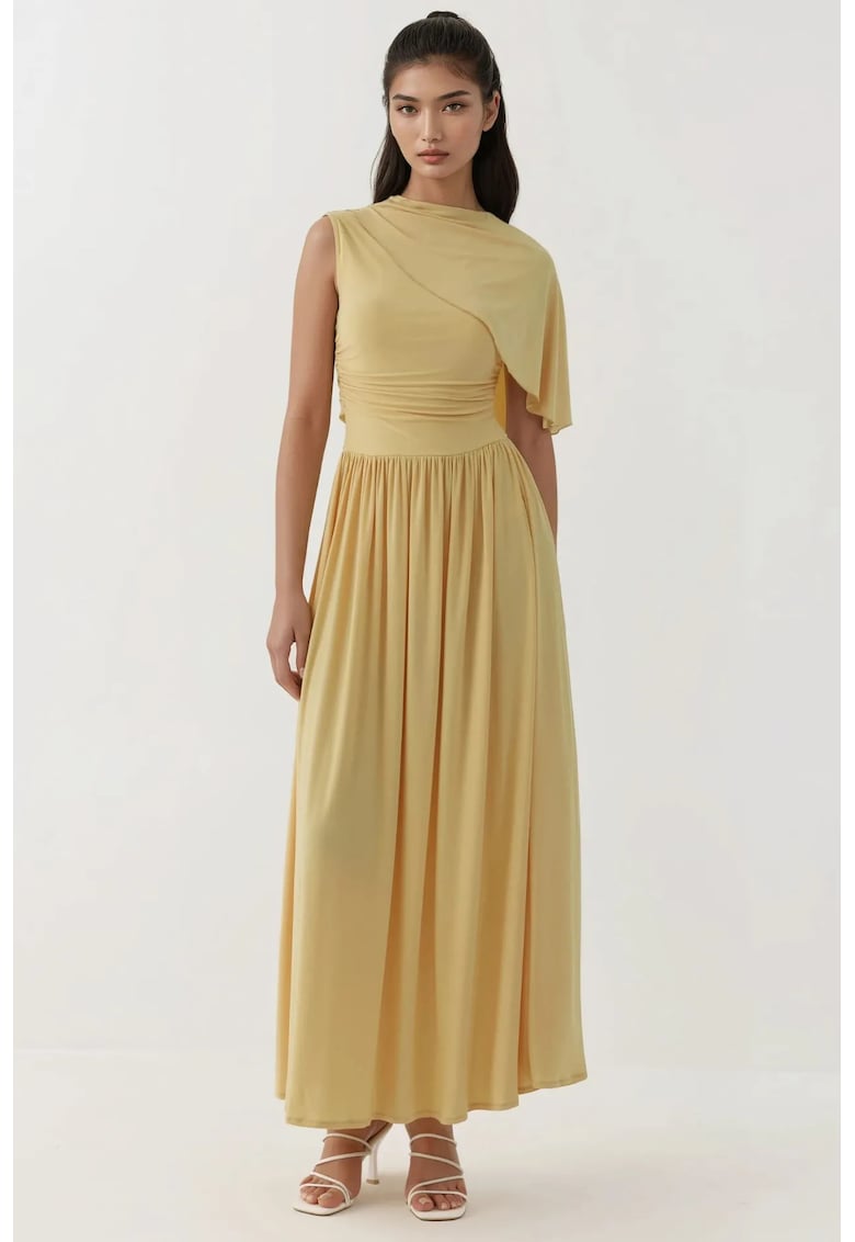 Rochie maxi cu guler asimetric