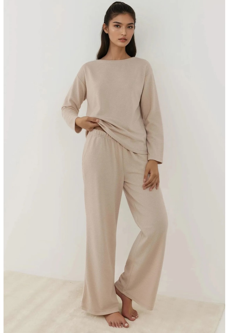 Set pijamale texturate - jerseu - bej