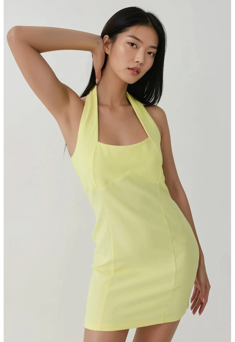 Rochie mini mulata guler patrat - galben - material textil