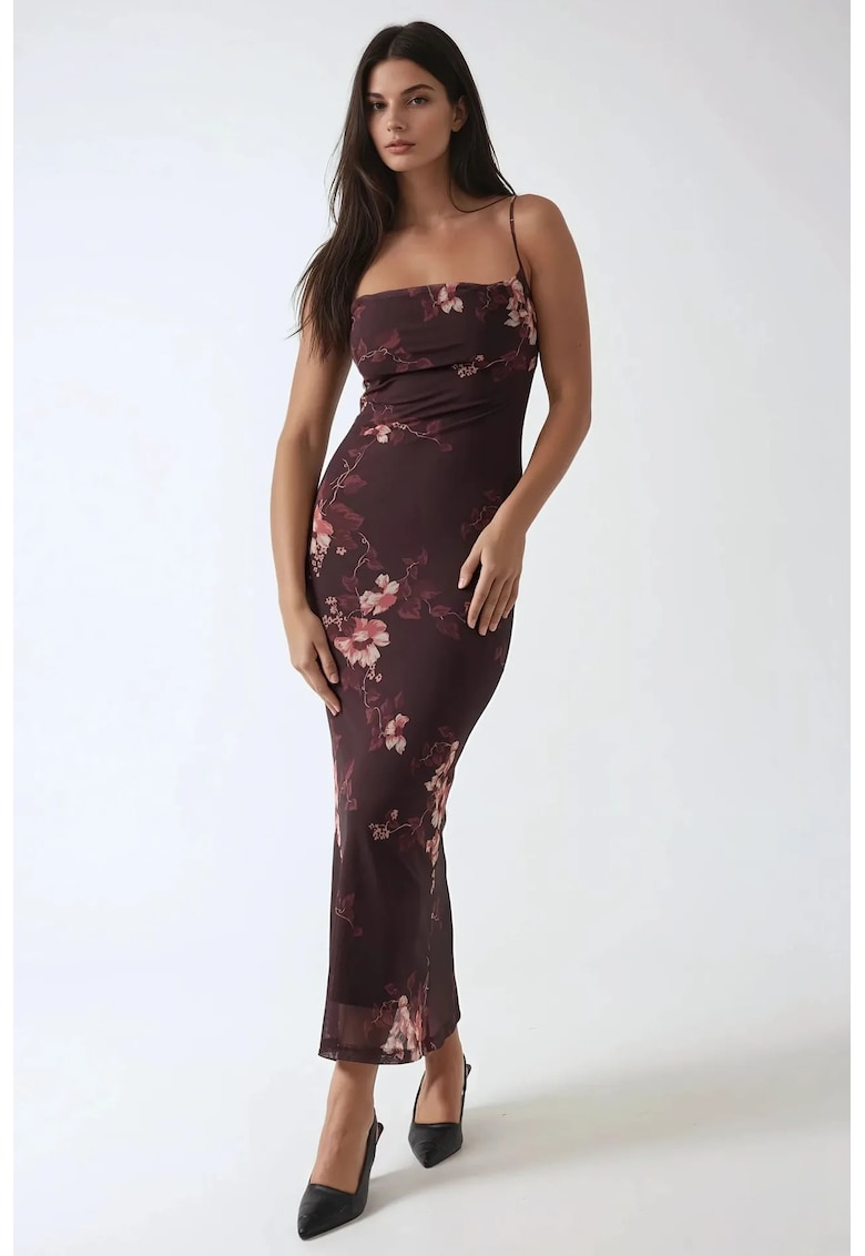 Rochie maxi mulata imprimeu leopard - maneci lungi - maro - tul
