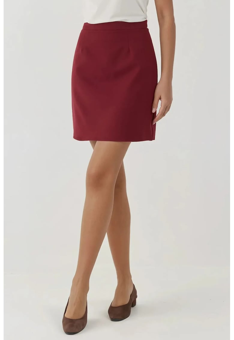 Fusta A-line talie inalta - visiniu - textil