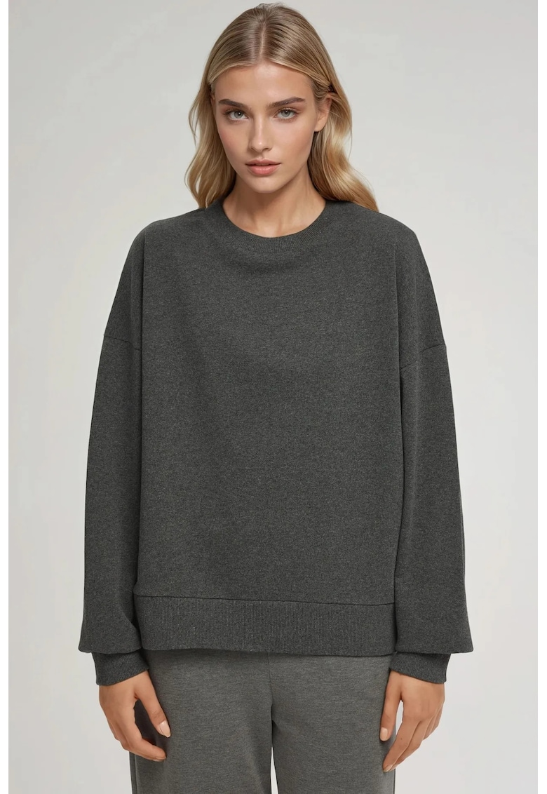 Hanorac dama guler rotund supradimensionat - gri - bumbac