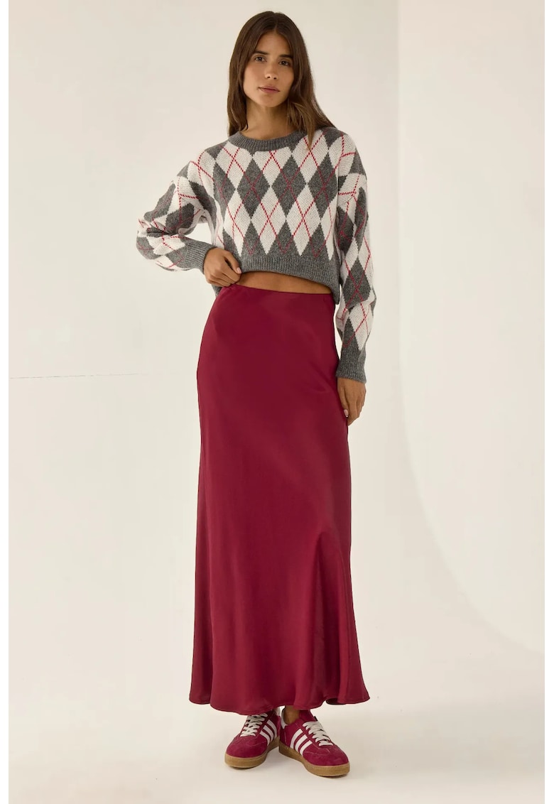 Fusta dama - Fusta Maxi Satin - visiniu - poliester