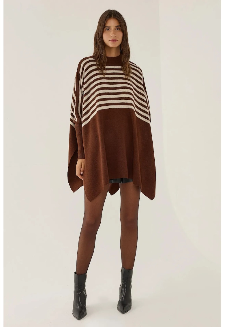 Pulover dama - pulover lung tricotat - dungi - castaniu-maro - tricot -
