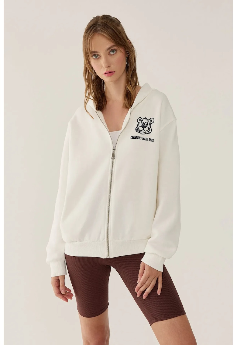 Hanorac dama - imprimeu - natural - 65% Bumbac - 35% Poliester -