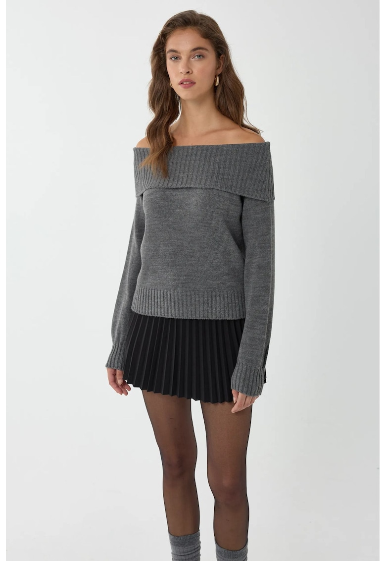 Pulover tricotat - umeri goi - acril/tricot - gri