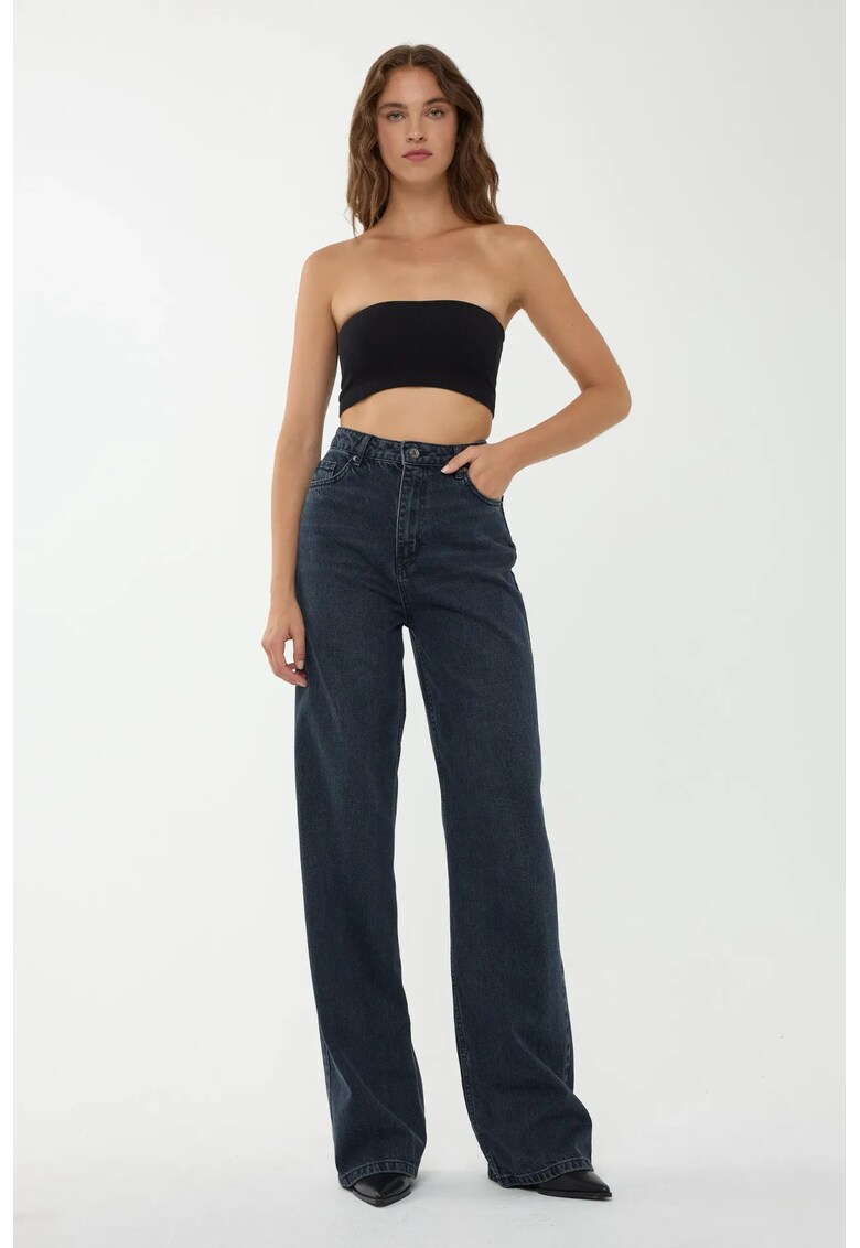 Blugi dama talie inalta - croiala dreapta - negru - denim