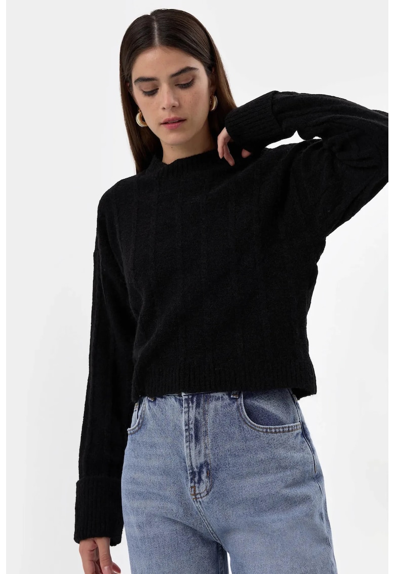 Pulover dama pulover cu guler rotund - croiala lejera - negru -
