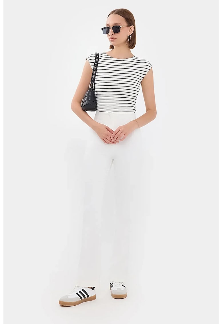 Tricou dama - top cu maneca scurta - dungi - alb - jerseu -