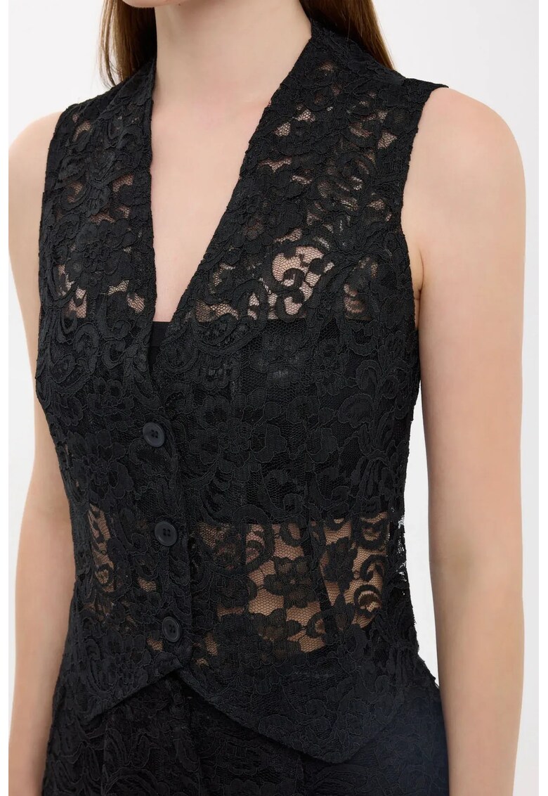 Top vesta dama - fara maneci - dantela - negru - textil -